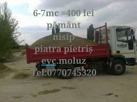 Transport nisip balastru, piatra, pietris, pamant, moloz
